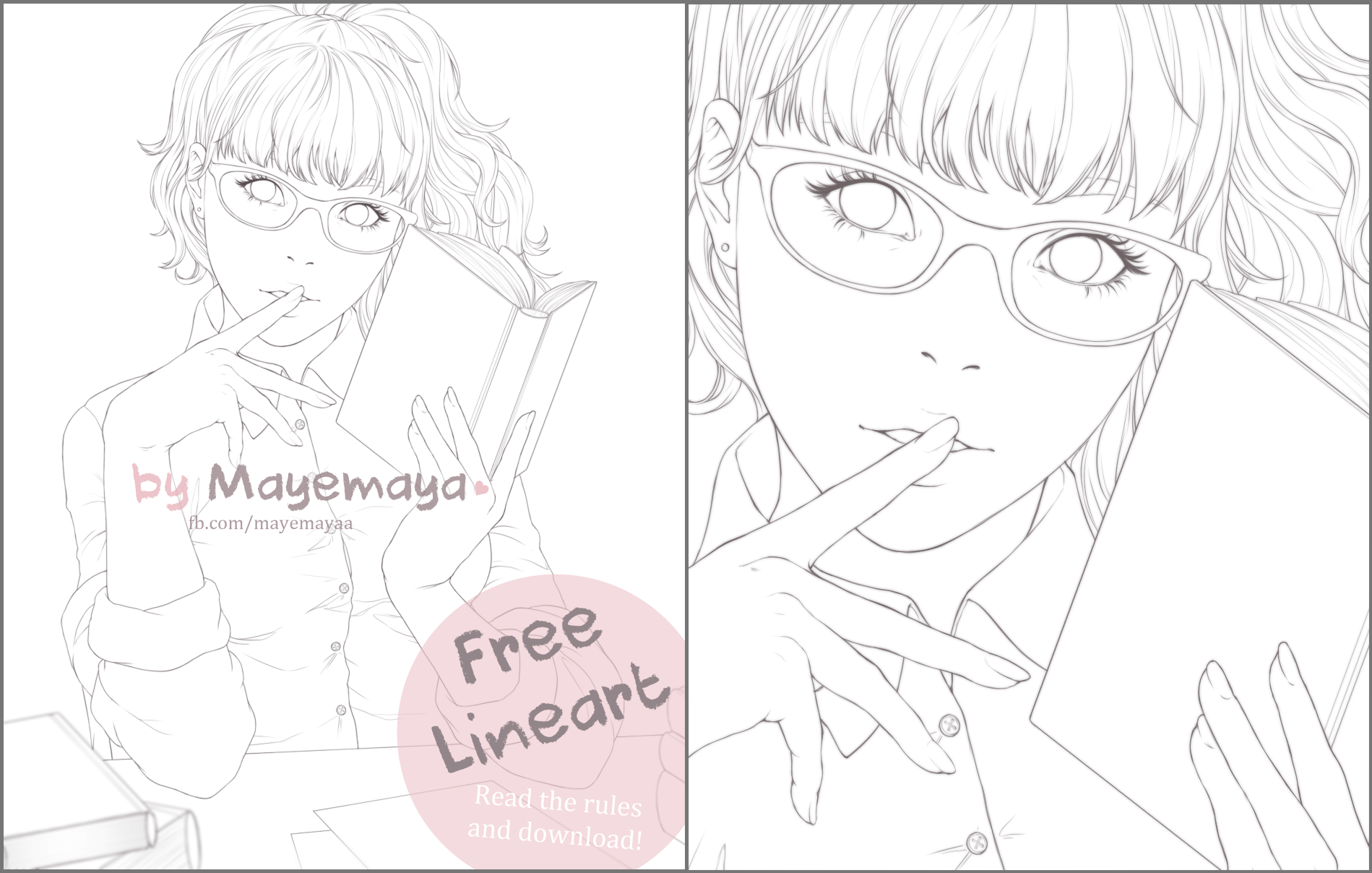 In the library - FREE LINEART